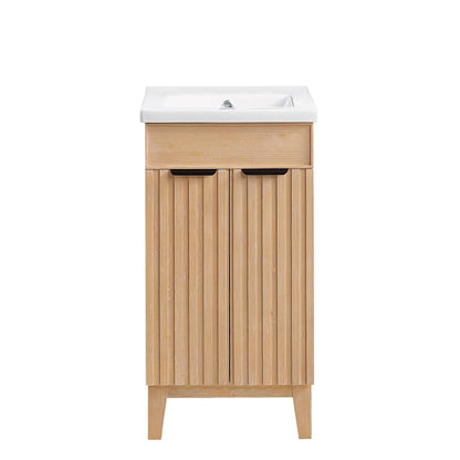 Vinnova, Palos 18" Free-standing Single Bath Vanity in Fir Wood Brown with Drop-In White Ceramic Basin Top