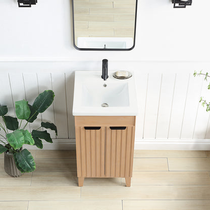 Vinnova, Palos 18" Free-standing Single Bath Vanity in Fir Wood Brown with Drop-In White Ceramic Basin Top