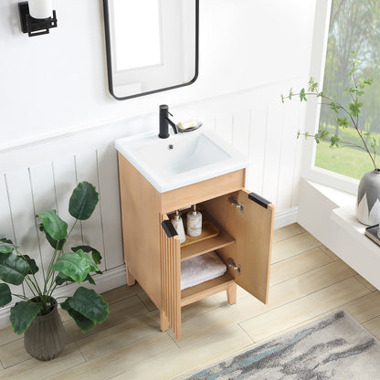 Vinnova, Palos 18" Free-standing Single Bath Vanity in Fir Wood Brown with Drop-In White Ceramic Basin Top