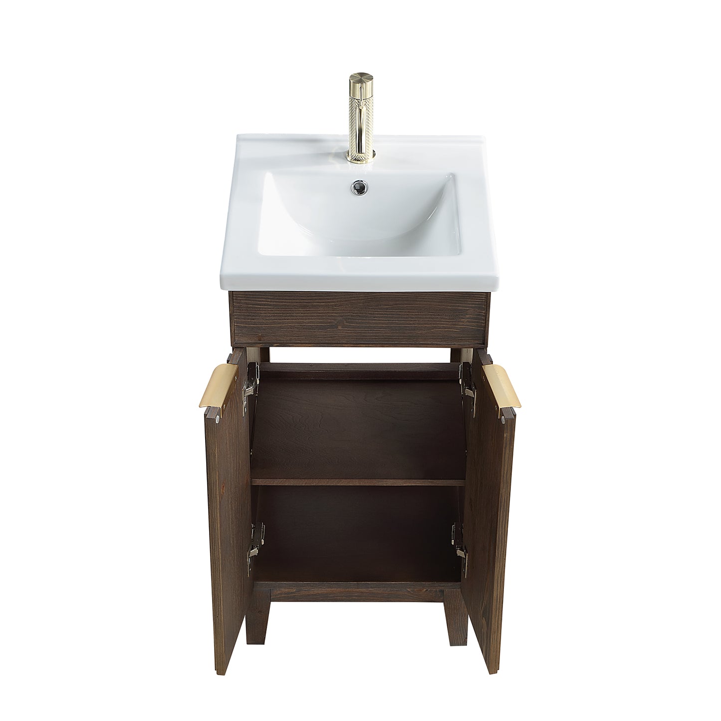 Vinnova, Palos 18" Free-standing Single Bath Vanity in Spruce Aged Brown with Drop-In White Ceramic Basin Top