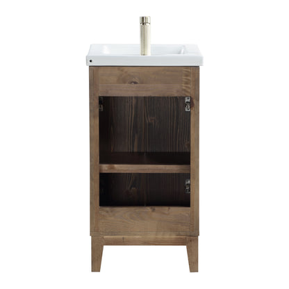 Vinnova, Palos 18" Free-standing Single Bath Vanity in Spruce Aged Brown with Drop-In White Ceramic Basin Top