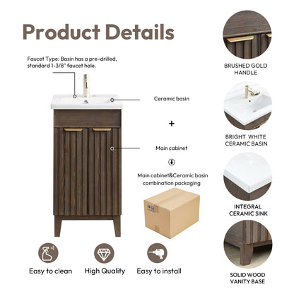 Vinnova, Palos 18" Free-standing Single Bath Vanity in Spruce Aged Brown with Drop-In White Ceramic Basin Top