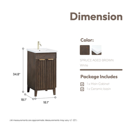 Vinnova, Palos 18" Free-standing Single Bath Vanity in Spruce Aged Brown with Drop-In White Ceramic Basin Top