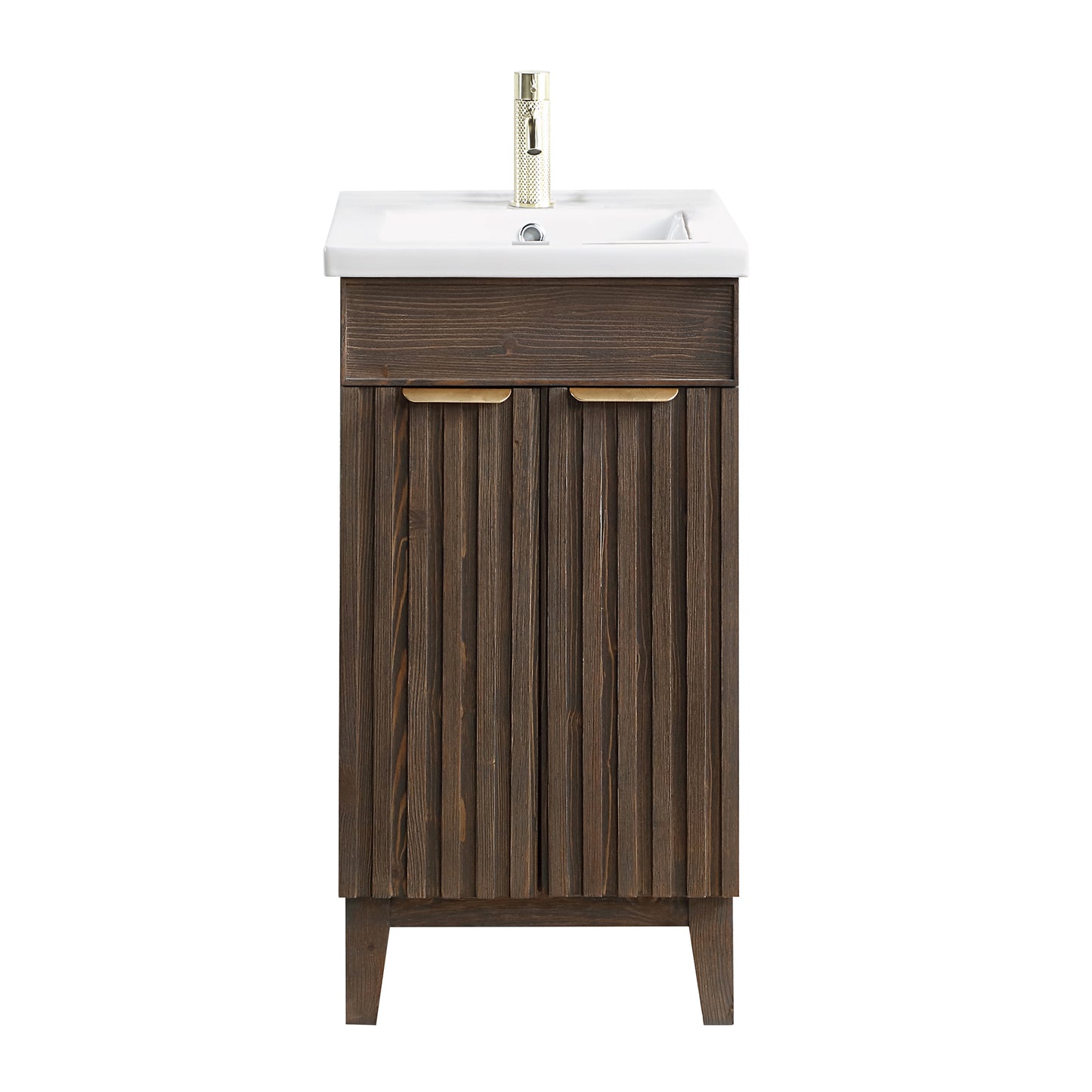 Vinnova, Palos 18" Free-standing Single Bath Vanity in Spruce Aged Brown with Drop-In White Ceramic Basin Top