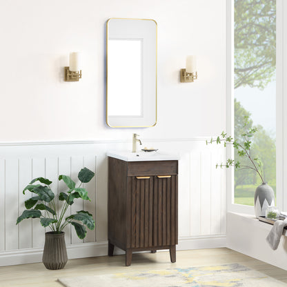 Vinnova, Palos 18" Free-standing Single Bath Vanity in Spruce Aged Brown with Drop-In White Ceramic Basin Top
