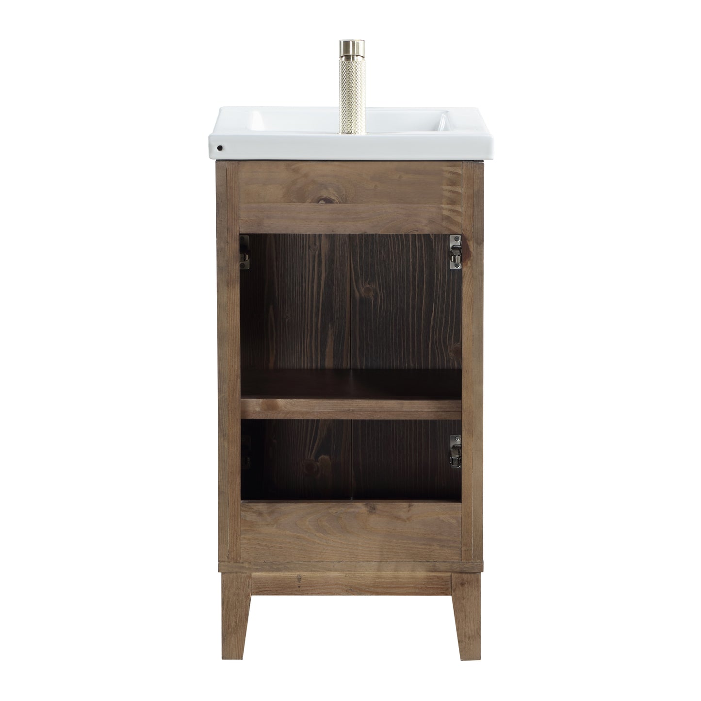 Vinnova, Palos 18" Free-standing Single Bath Vanity in Spruce Aged Brown with Drop-In White Ceramic Basin Top and Mirror