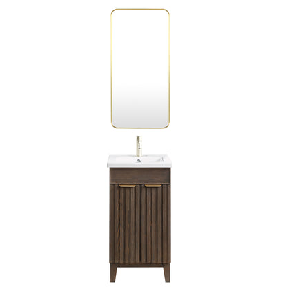 Vinnova, Palos 18" Free-standing Single Bath Vanity in Spruce Aged Brown with Drop-In White Ceramic Basin Top and Mirror