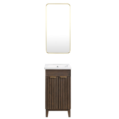 Vinnova, Palos 18" Free-standing Single Bath Vanity in Spruce Aged Brown with Drop-In White Ceramic Basin Top and Mirror