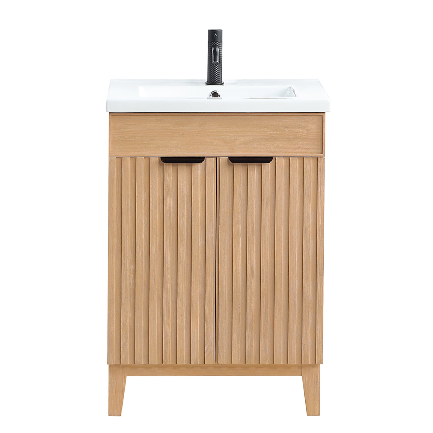 Vinnova, Palos 24" Free-standing Single Bath Vanity in Fir Wood Brown with Drop-In White Ceramic Basin Top