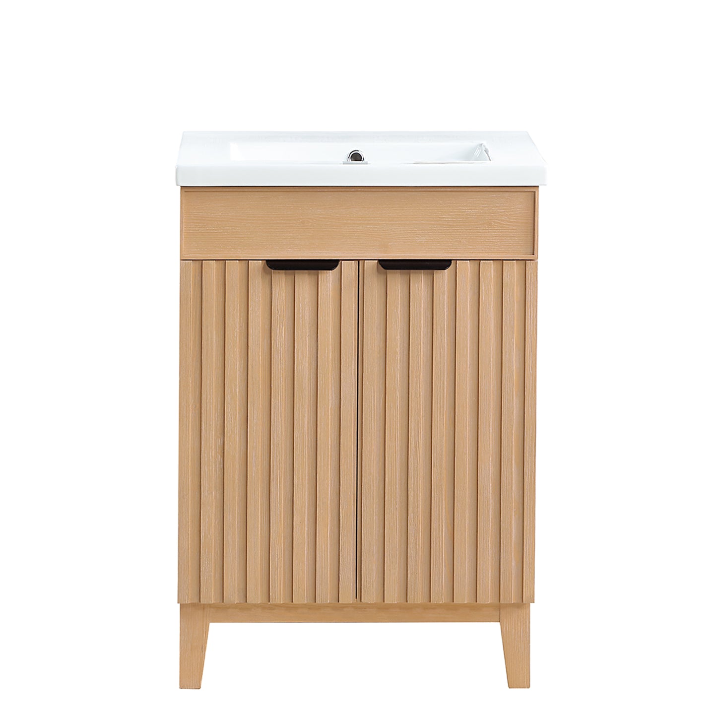 Vinnova, Palos 24" Free-standing Single Bath Vanity in Fir Wood Brown with Drop-In White Ceramic Basin Top