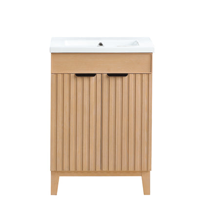 Vinnova, Palos 24" Free-standing Single Bath Vanity in Fir Wood Brown with Drop-In White Ceramic Basin Top