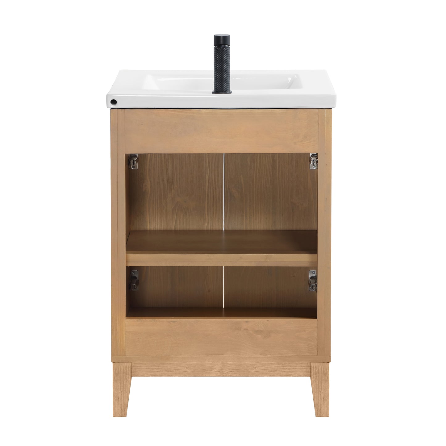 Vinnova, Palos 24" Free-standing Single Bath Vanity in Fir Wood Brown with Drop-In White Ceramic Basin Top and Mirror