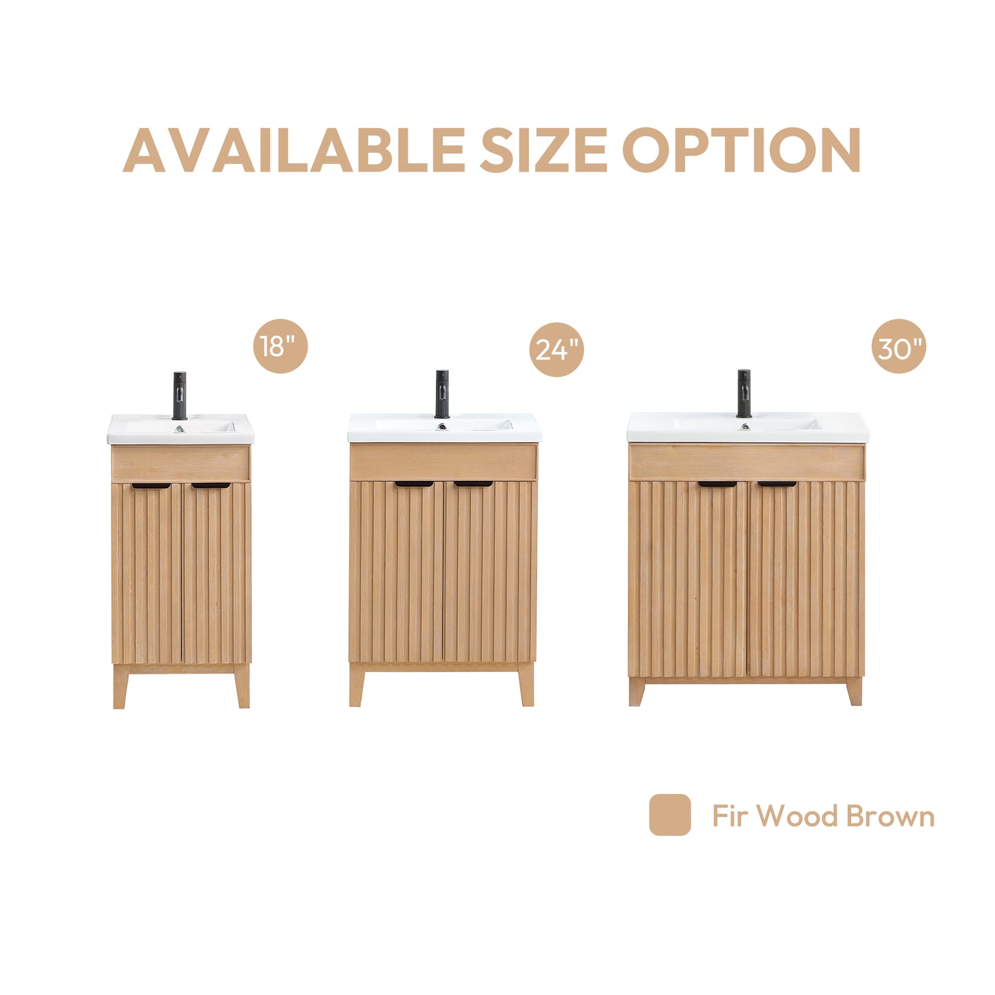 Vinnova, Palos 24" Free-standing Single Bath Vanity in Fir Wood Brown with Drop-In White Ceramic Basin Top and Mirror