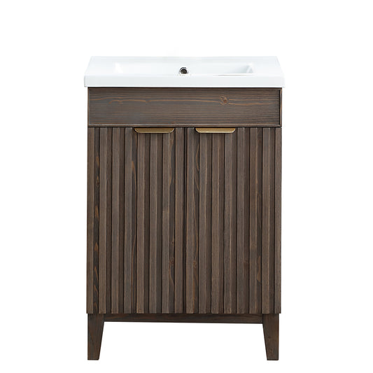 Vinnova, Palos 24" Free-standing Single Bath Vanity in Spruce Aged Brown with Drop-In White Ceramic Basin Top