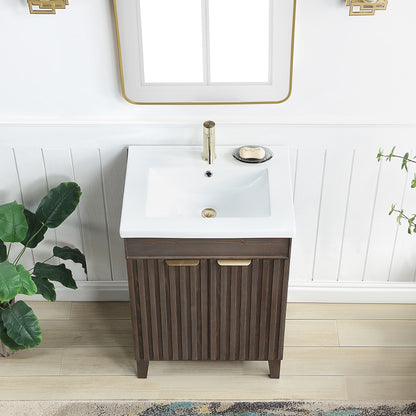 Vinnova, Palos 24" Free-standing Single Bath Vanity in Spruce Aged Brown with Drop-In White Ceramic Basin Top