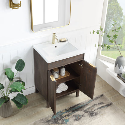 Vinnova, Palos 24" Free-standing Single Bath Vanity in Spruce Aged Brown with Drop-In White Ceramic Basin Top
