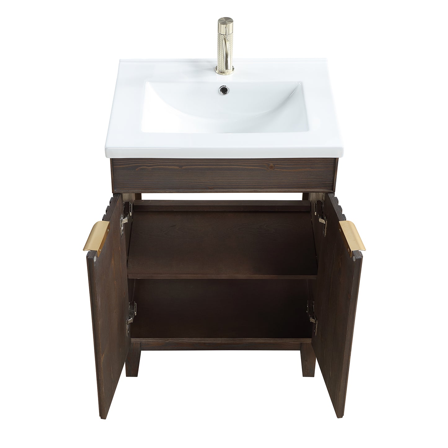 Vinnova, Palos 24" Free-standing Single Bath Vanity in Spruce Aged Brown with Drop-In White Ceramic Basin Top and Mirror