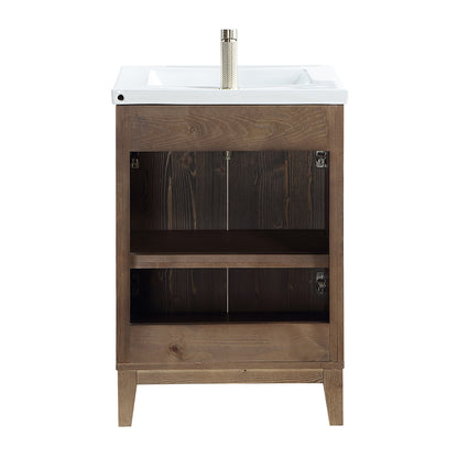 Vinnova, Palos 24" Free-standing Single Bath Vanity in Spruce Aged Brown with Drop-In White Ceramic Basin Top and Mirror