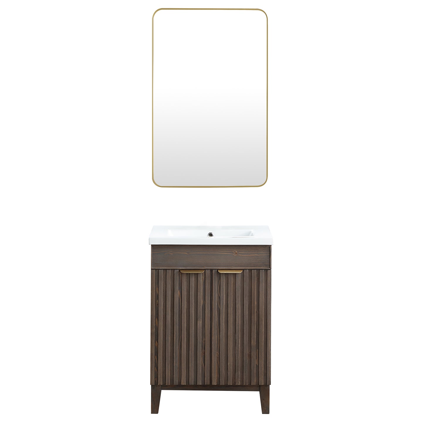 Vinnova, Palos 24" Free-standing Single Bath Vanity in Spruce Aged Brown with Drop-In White Ceramic Basin Top and Mirror
