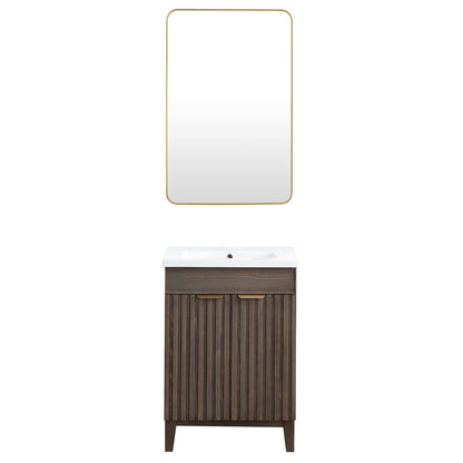 Vinnova, Palos 24" Free-standing Single Bath Vanity in Spruce Aged Brown with Drop-In White Ceramic Basin Top and Mirror