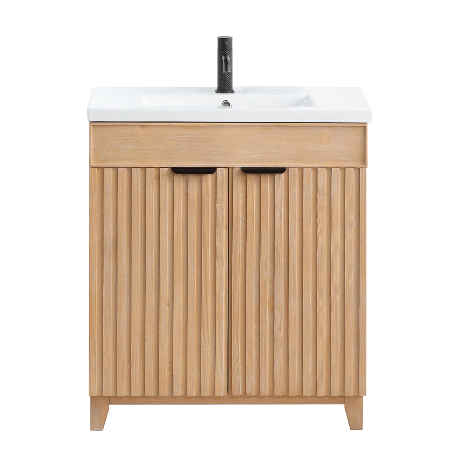 Vinnova, Palos 30" Free-standing Single Bath Vanity in Fir Wood Brown with Drop-In White Ceramic Basin Top