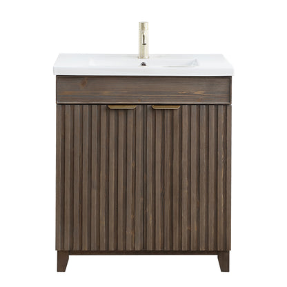 Vinnova, Palos 30" Free-standing Single Bath Vanity in Spruce Aged Brown with Drop-In White Ceramic Basin Top