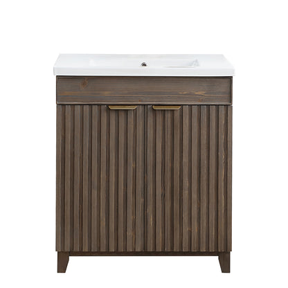 Vinnova, Palos 30" Free-standing Single Bath Vanity in Spruce Aged Brown with Drop-In White Ceramic Basin Top