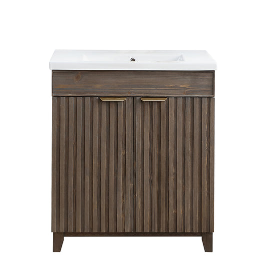 Vinnova, Palos 30" Free-standing Single Bath Vanity in Spruce Aged Brown with Drop-In White Ceramic Basin Top