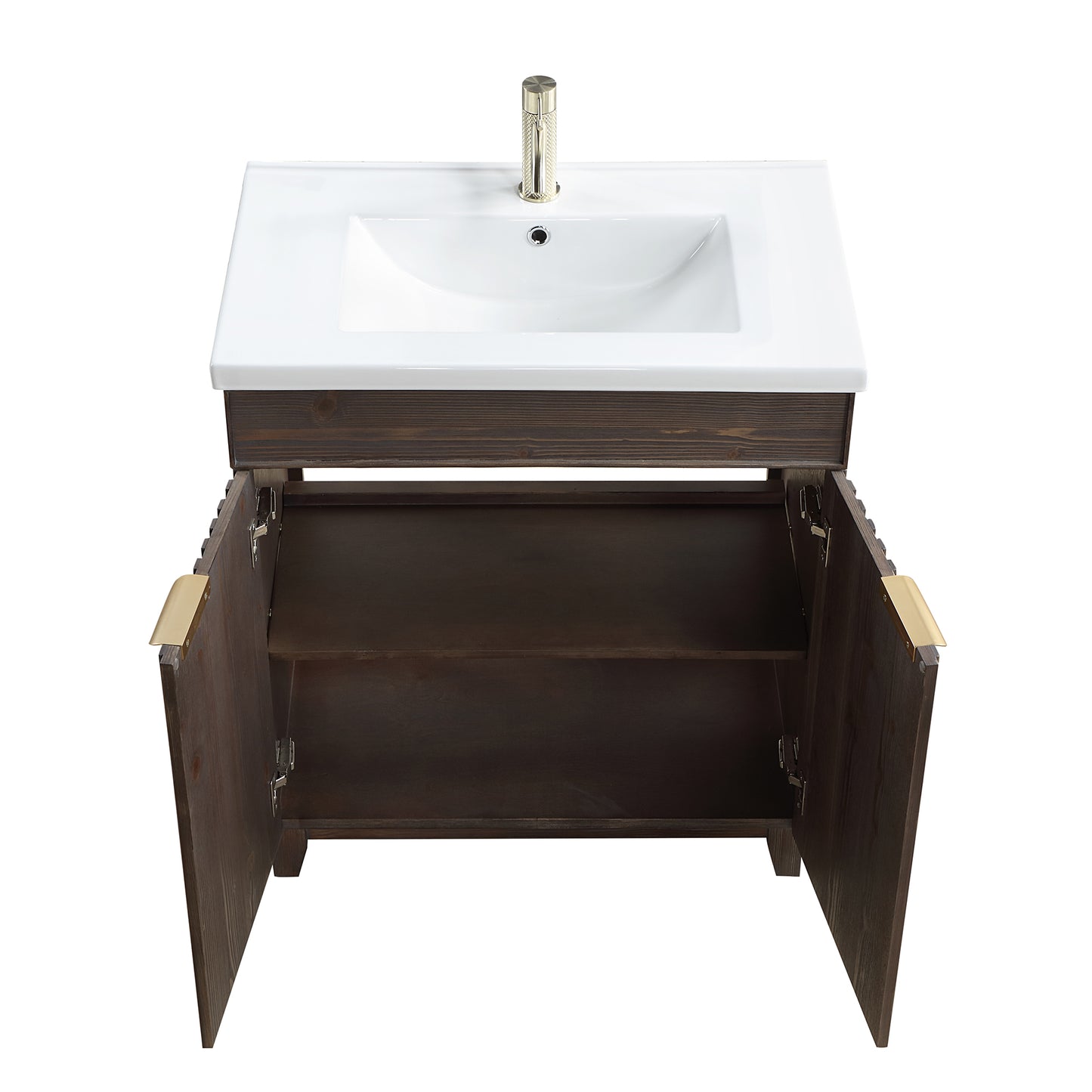 Vinnova, Palos 30" Free-standing Single Bath Vanity in Spruce Aged Brown with Drop-In White Ceramic Basin Top and Mirror