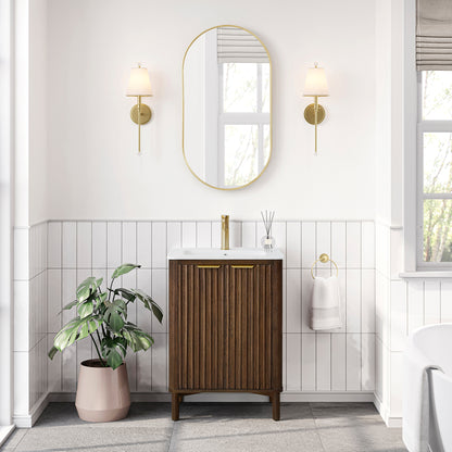 Vinnova, Mumbai 24" Free-standing Single Bath Vanity in Aged Dark Brown Oak with Drop-In White Ceramic Basin Top
