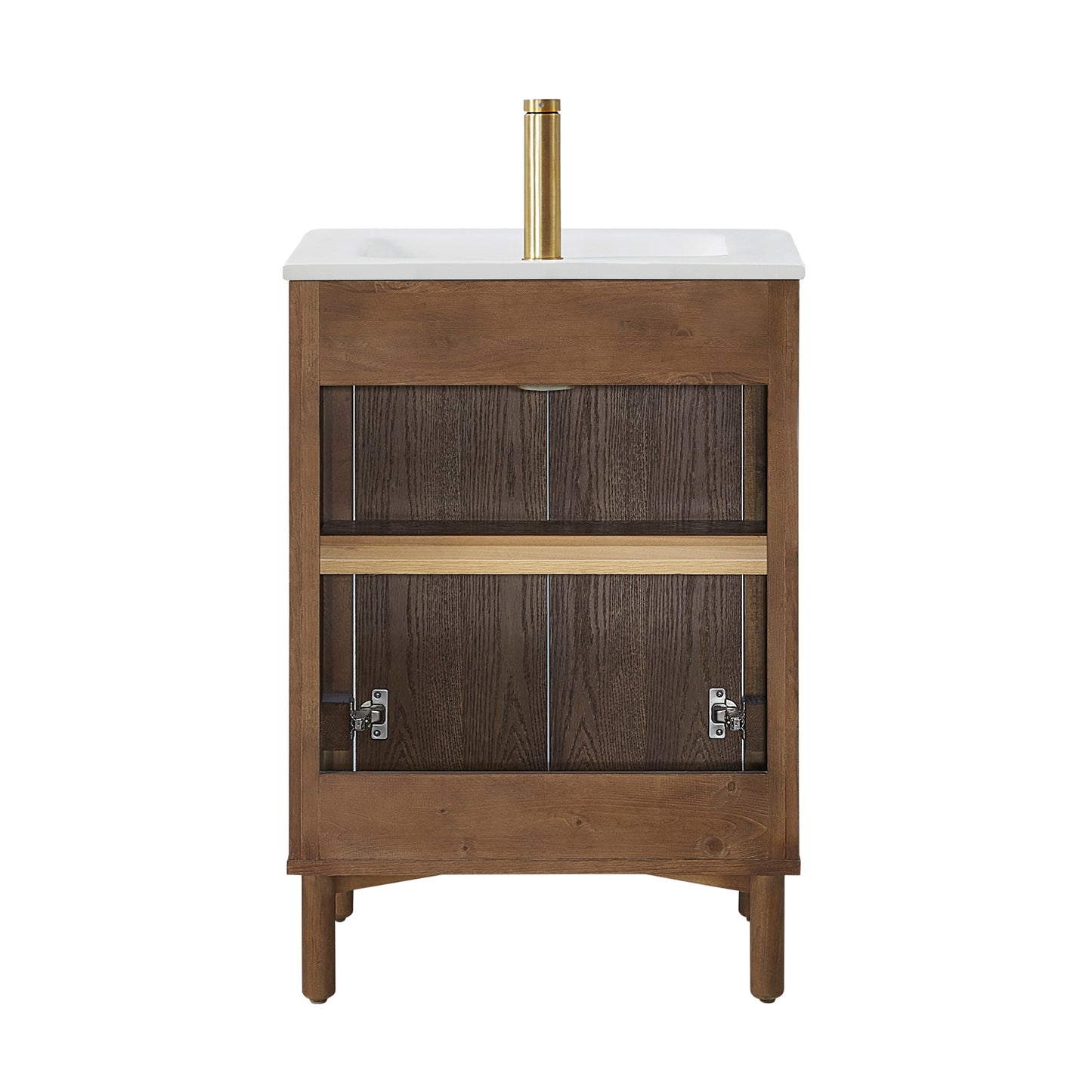 Vinnova, Mumbai 24" Free-standing Single Bath Vanity in Aged Dark Brown Oak with Drop-In White Ceramic Basin Top