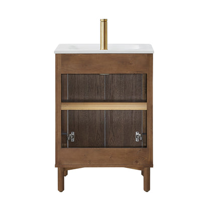 Vinnova, Mumbai 24" Free-standing Single Bath Vanity in Aged Dark Brown Oak with Drop-In White Ceramic Basin Top