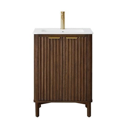 Vinnova, Mumbai 24" Free-standing Single Bath Vanity in Aged Dark Brown Oak with Drop-In White Ceramic Basin Top