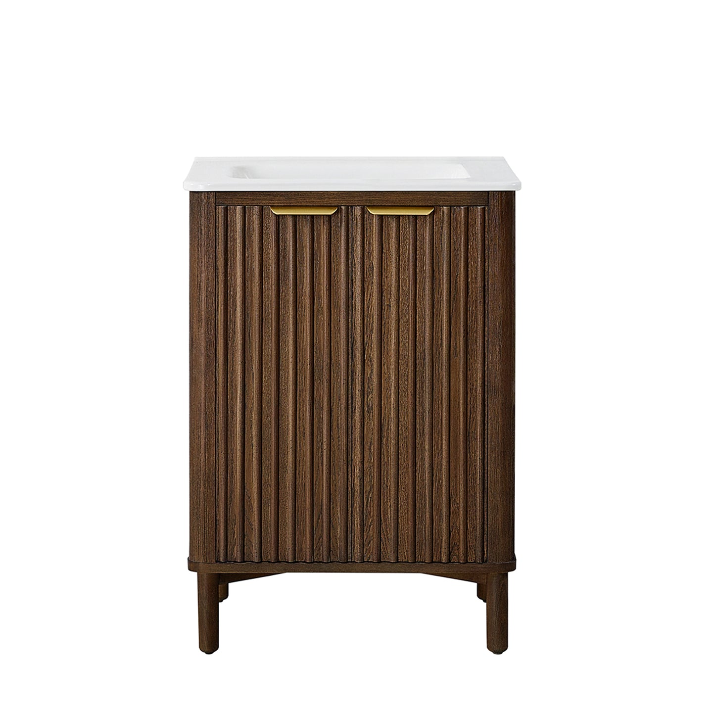 Vinnova, Mumbai 24" Free-standing Single Bath Vanity in Aged Dark Brown Oak with Drop-In White Ceramic Basin Top