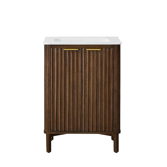 Vinnova, Mumbai 24" Free-standing Single Bath Vanity in Aged Dark Brown Oak with Drop-In White Ceramic Basin Top