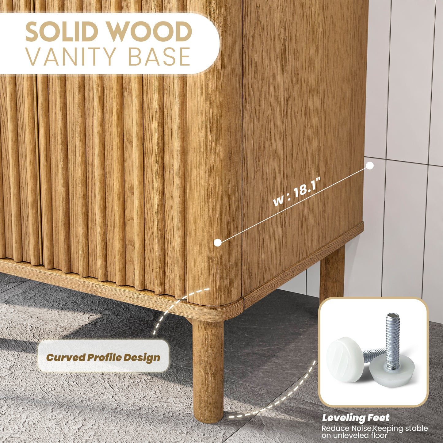 Vinnova, Mumbai 24" Free-standing Single Bath Vanity in Oak Weathering Light Brown with Drop-In White Ceramic Basin Top