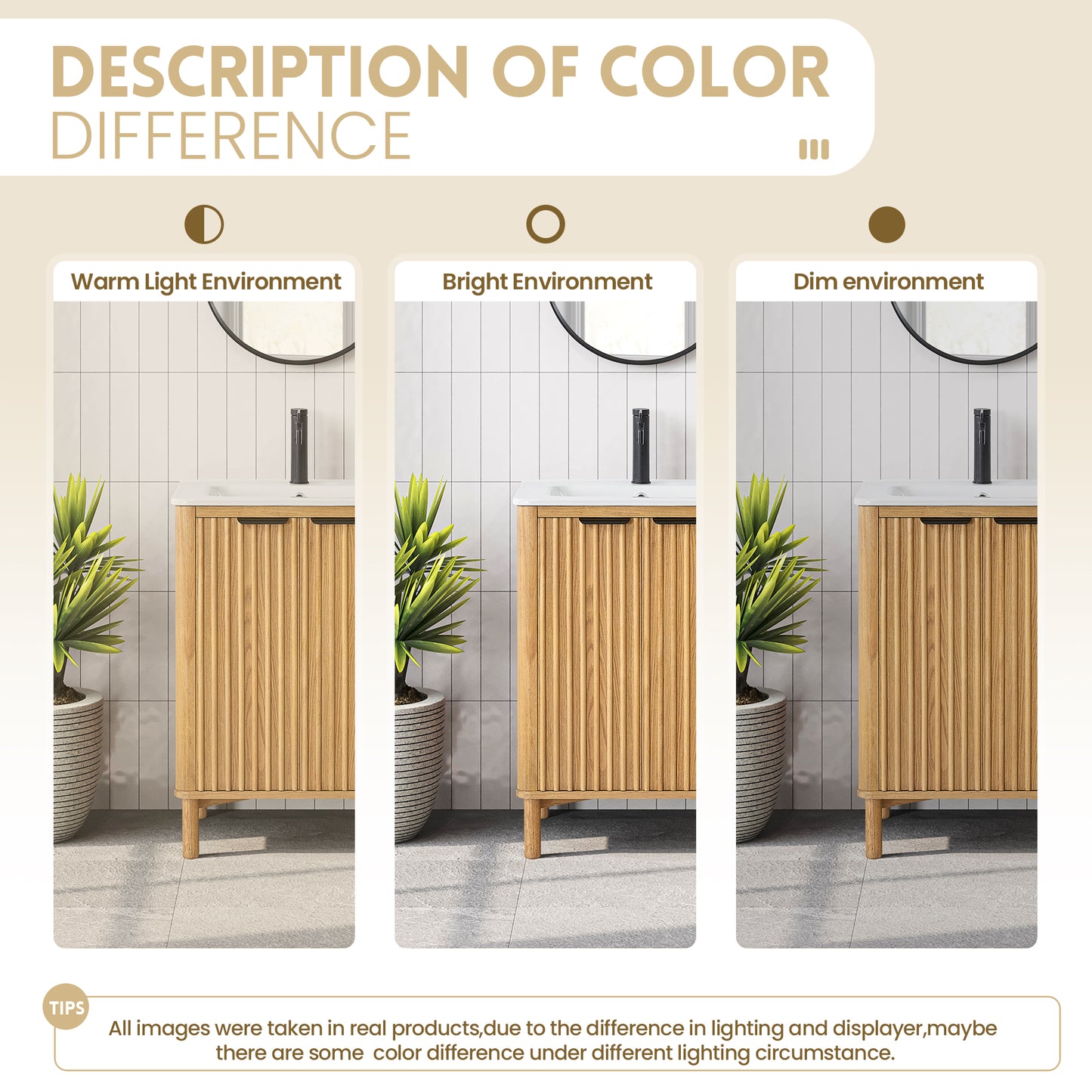 Vinnova, Mumbai 24" Free-standing Single Bath Vanity in Oak Weathering Light Brown with Drop-In White Ceramic Basin Top