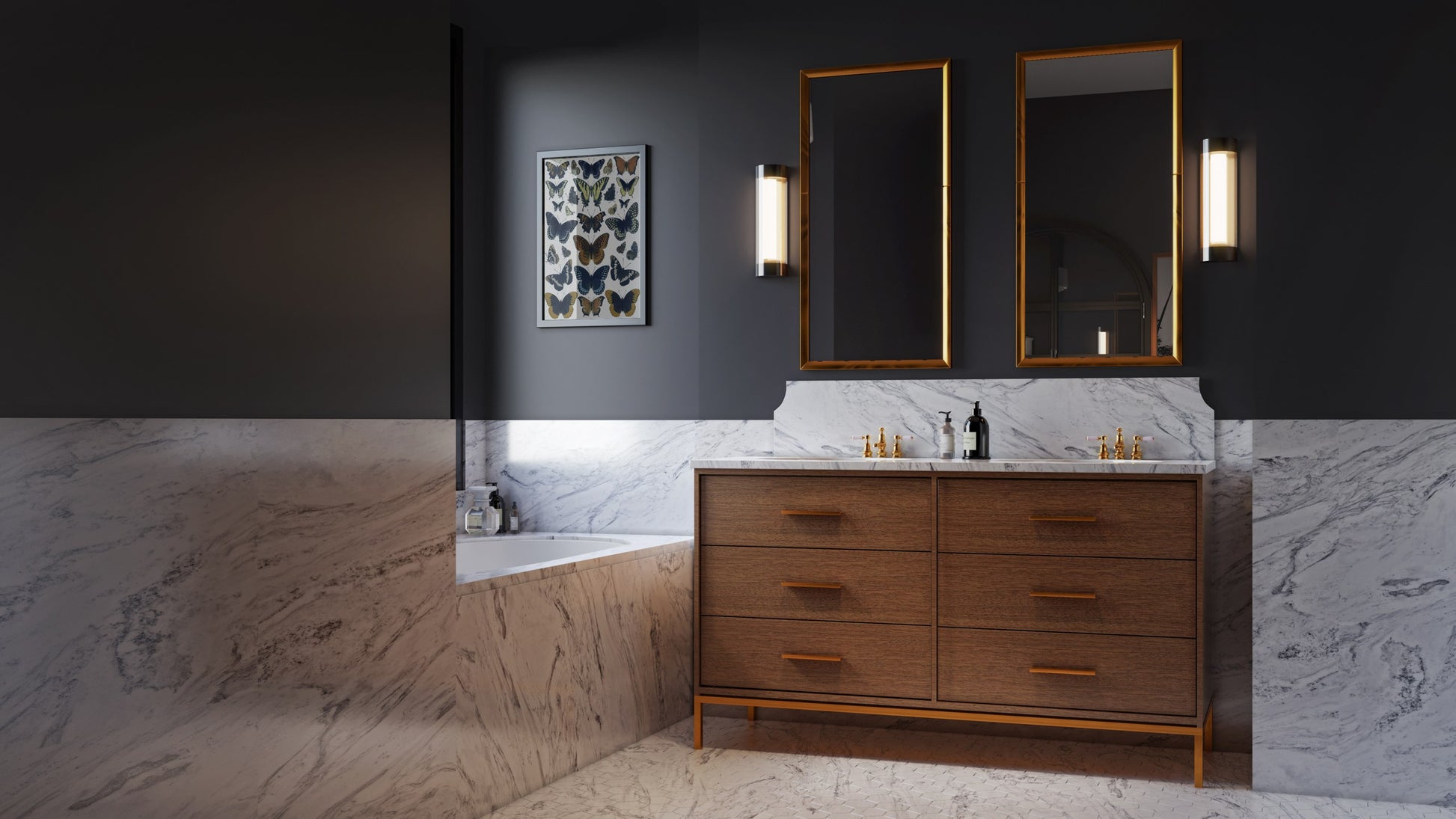Rift White Oak bath vanity, styled bathroom