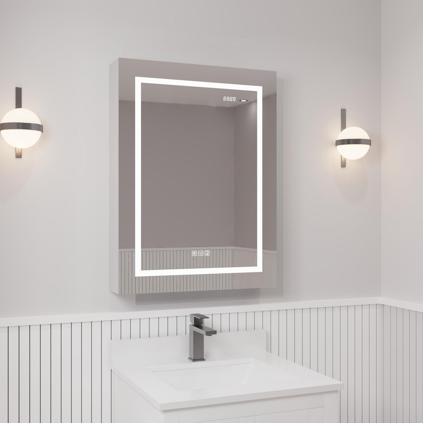 Ayna Decors Neo 24 in Single Door Bathroom LED Mirror Cabinet