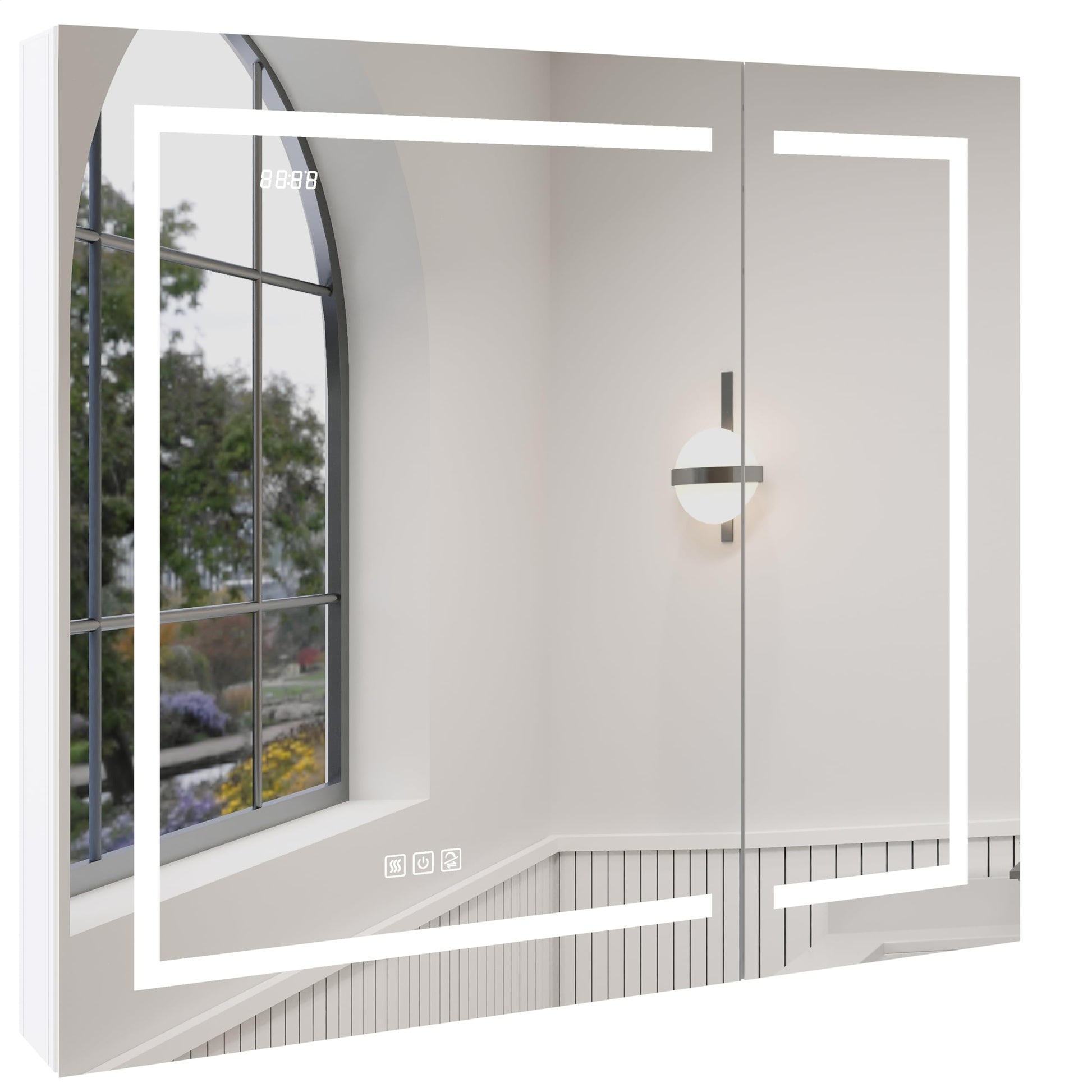 Ayna Decors Neo 36 Inch Silver LED Mirror Cabinet