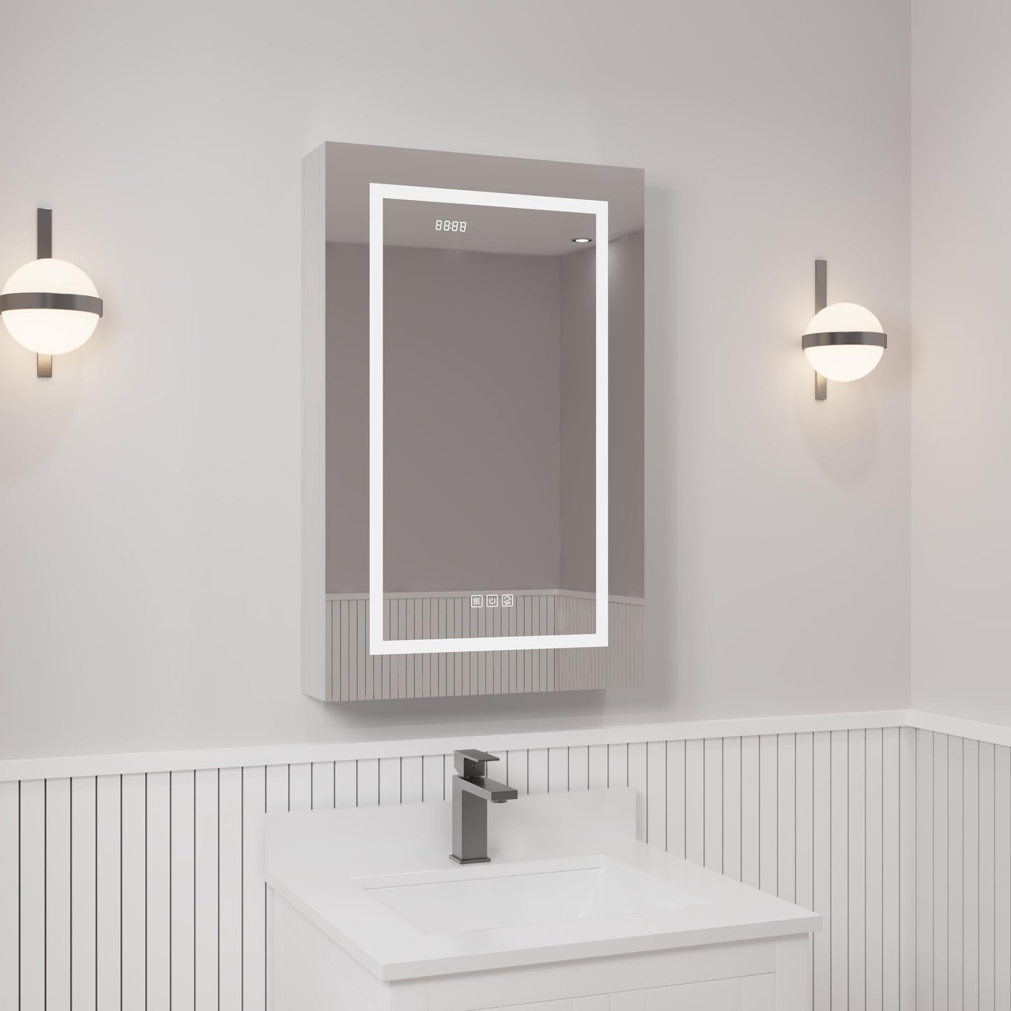Ayna Decors Neo 20 Inch Silver LED Mirror Cabinet