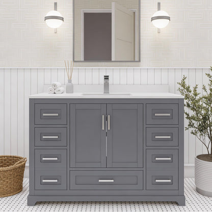 Ayna Decors Maya 42 Inch Charcoal Grey Bath Vanity with Pure White Quartz Countertop