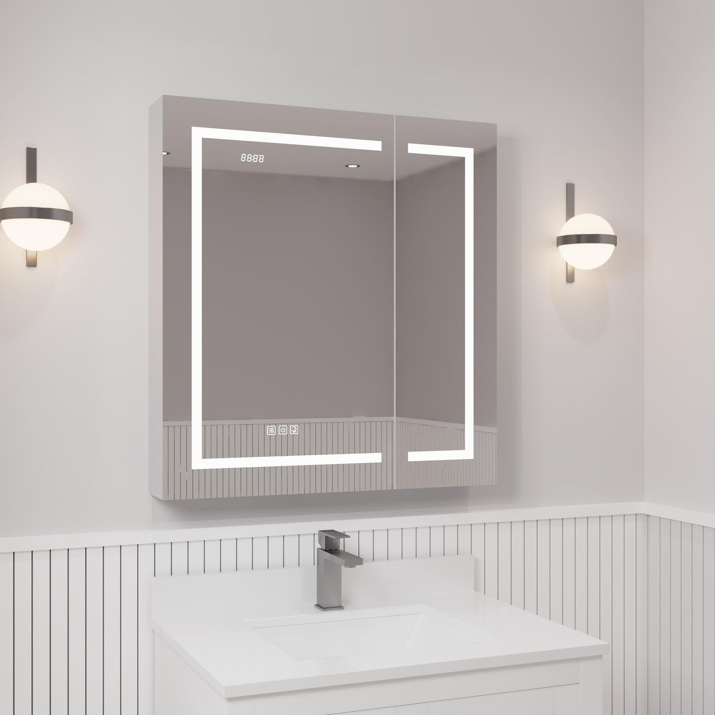 Ayna Decors Neo 30 Inch Silver LED Mirror Cabinet