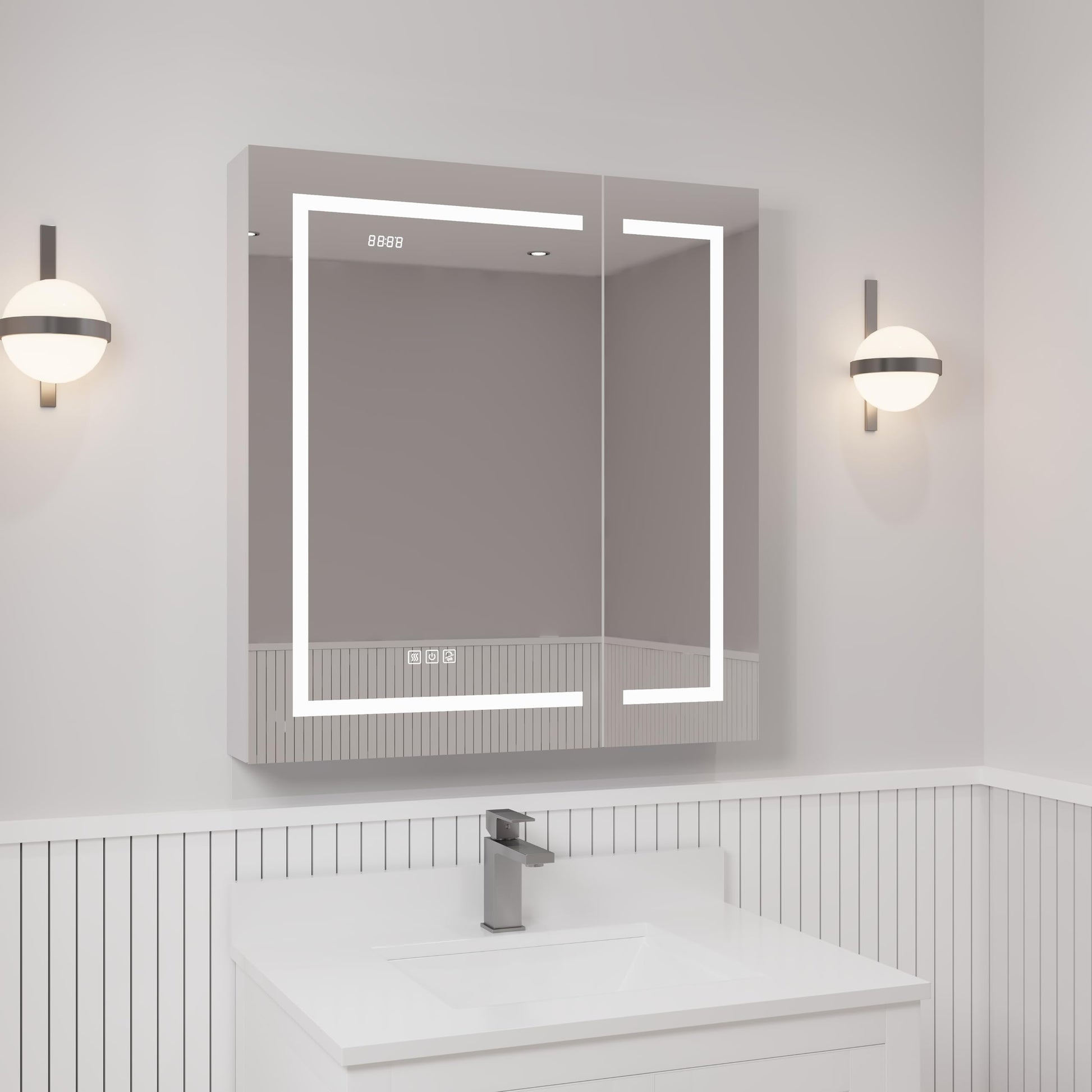 Ayna Decors Neo 30 Inch Silver LED Mirror Cabinet