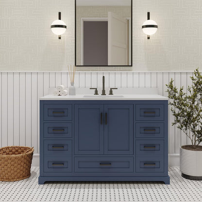 Ayna Decors Maya 48 Inch Navy Blue Bath Vanity with Pure White Quartz Countertop