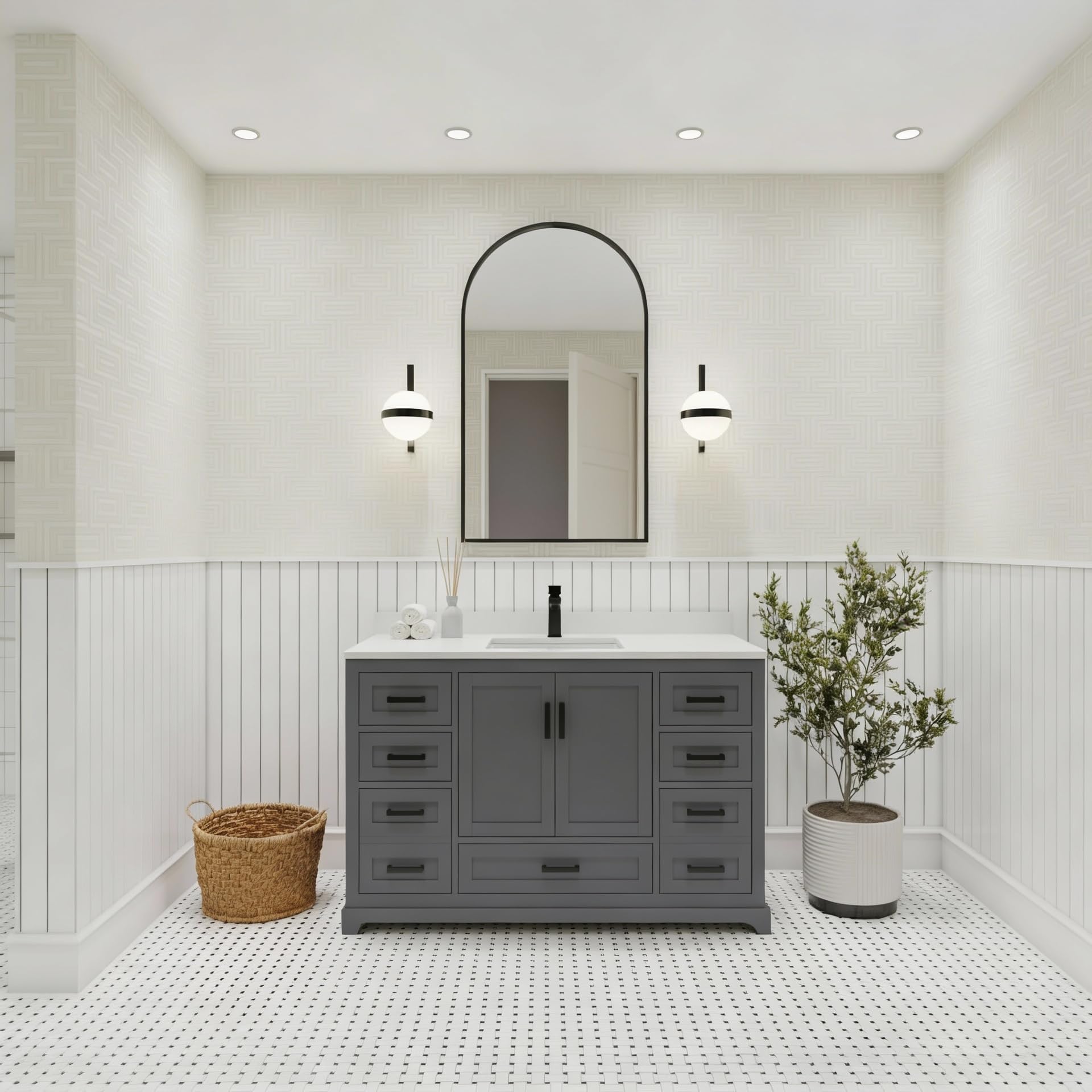 Ayna Decors Maya 42 Inch Charcoal Grey Bathroom Vanity with Quartz Countertop with Matte Black Hardware