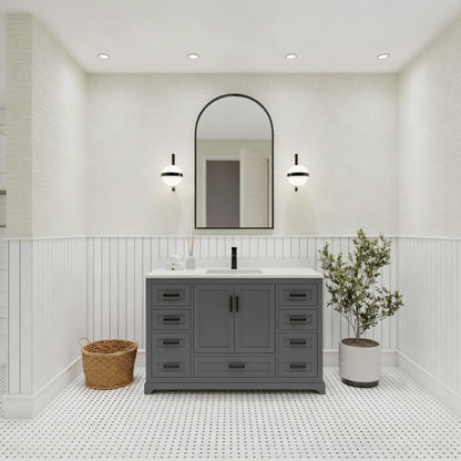 Ayna Decors Maya 48 Inch Charcoal Grey Bathroom Vanity with Quartz Countertop with Matte Black Hardware