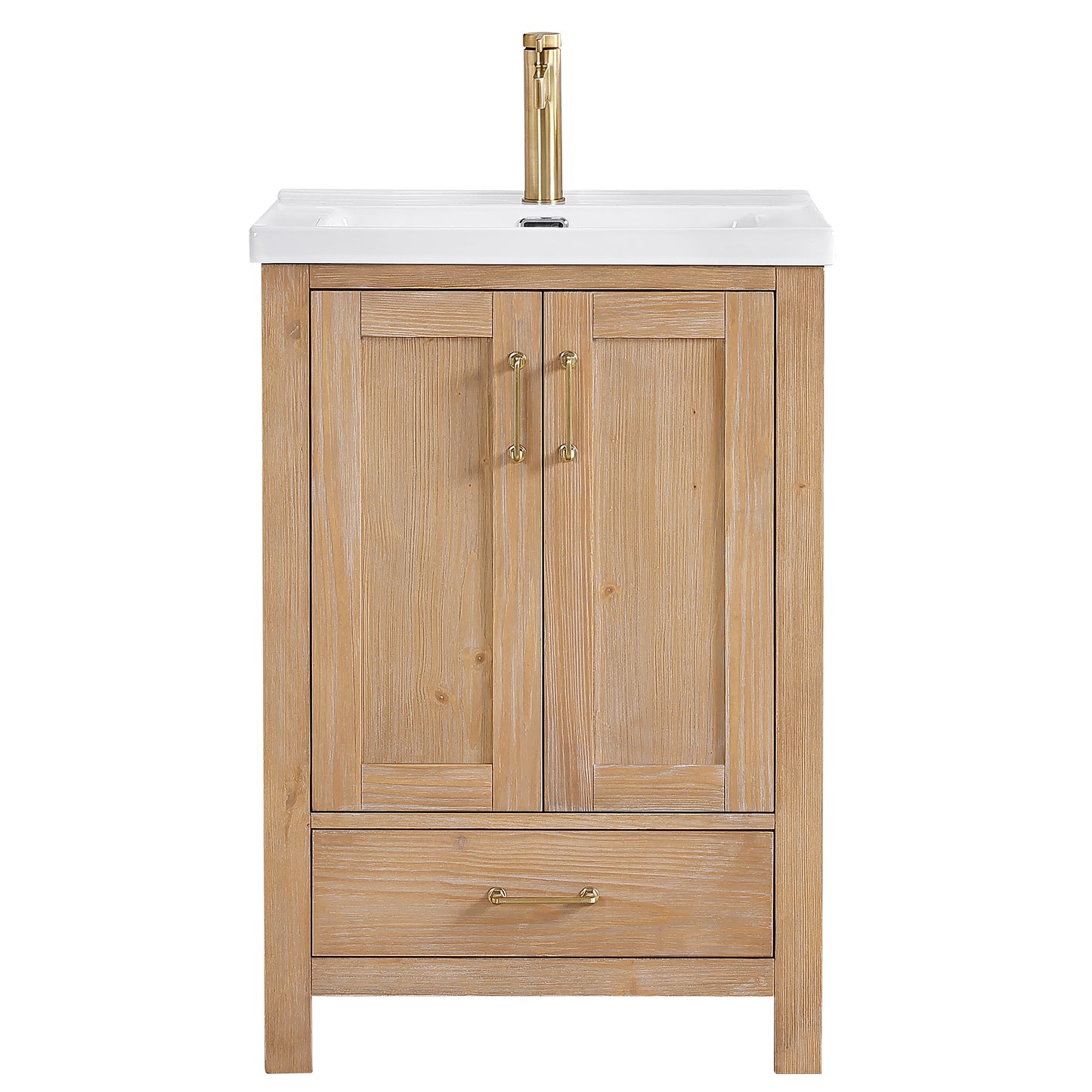 Vinnova, Gela 24" Single Sink Bath Vanity in Fir Wood Brown with Drop-In White Ceramic Basin