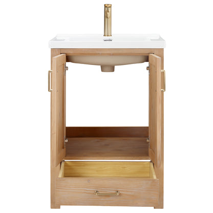 Vinnova, Gela 24" Single Sink Bath Vanity in Fir Wood Brown with Drop-In White Ceramic Basin
