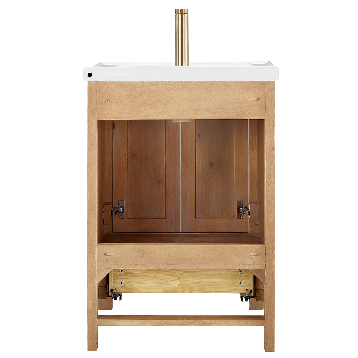 Vinnova, Gela 24" Single Sink Bath Vanity in Fir Wood Brown with Drop-In White Ceramic Basin